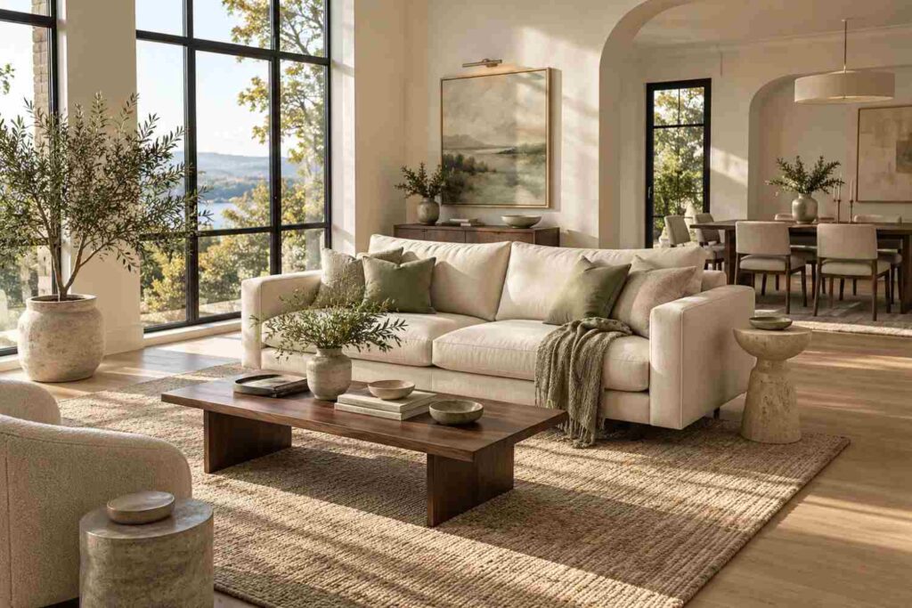 Serene Sage-Toned Modern Living Space