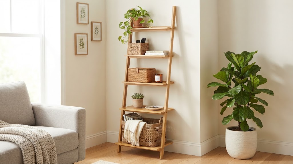 Use a leaning ladder shelf.