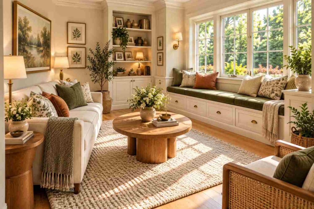 Sunlit Olive and Cream Living Room