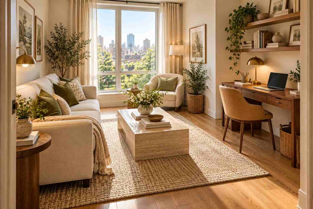Sunlit Scandinavian Living Room Office