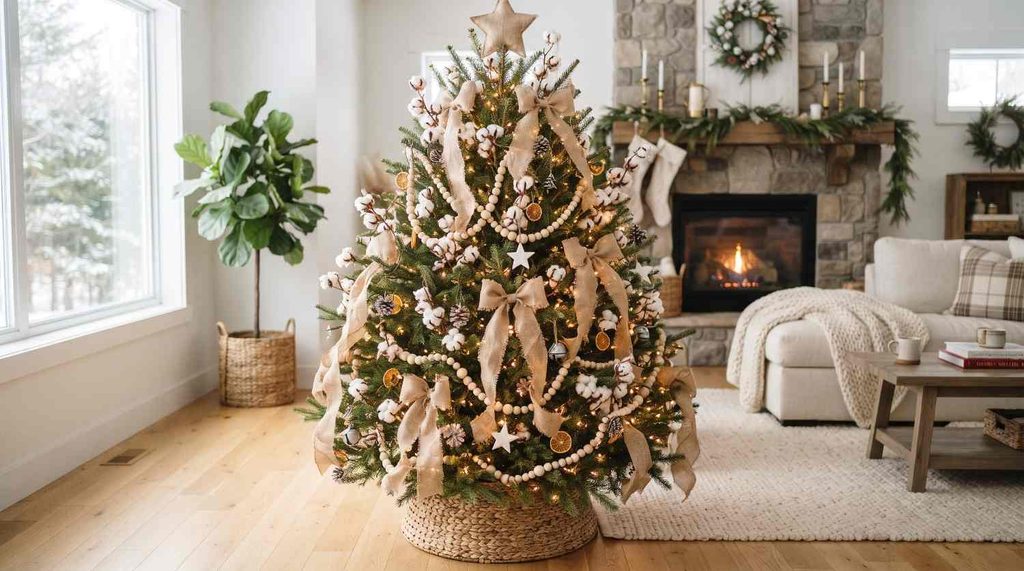 Farmhouse Cotton Stems and Burlap Bows