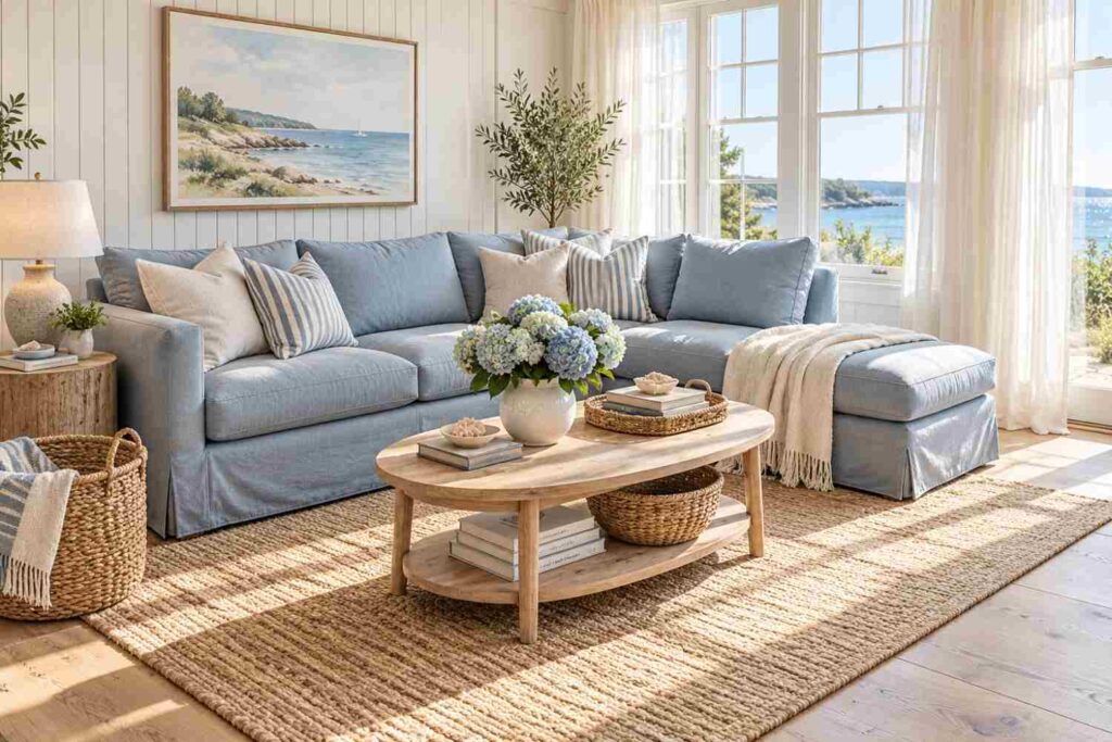  Sunlit Coastal Cottage Living Room