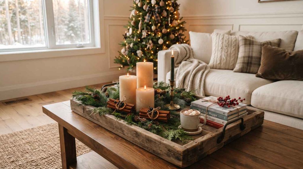 Warm Cinnamon and Pine Centerpiece
