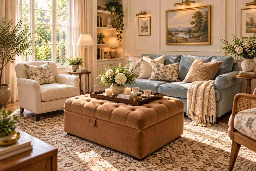 Sunlit Classic Cottage Living Room