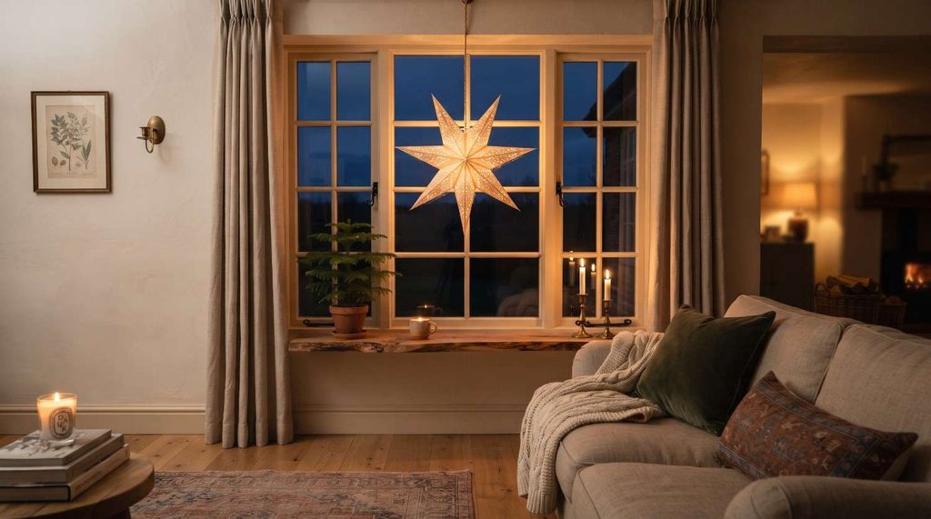 Delicate Star Lanterns on Windows