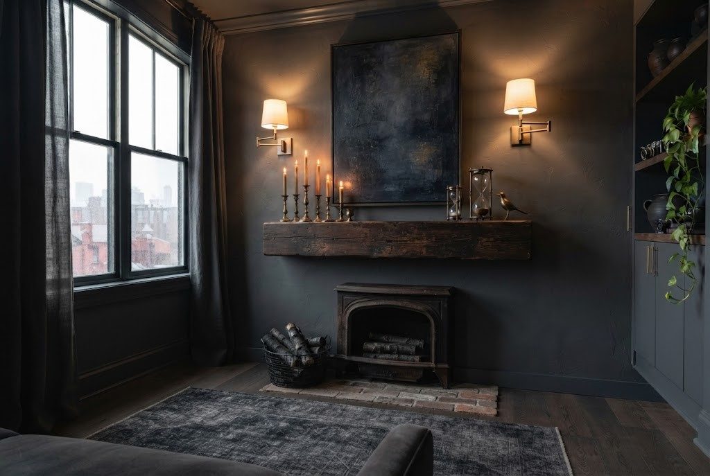 Dark Distressed Wood Fireplace Mantel