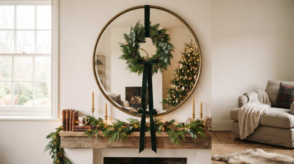 Festive Velvet Ribbon Wreath Accent