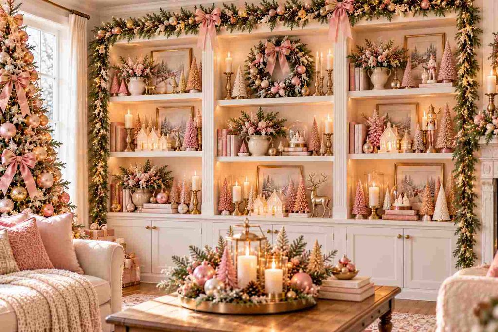 Pink Ornaments and Mini Trees