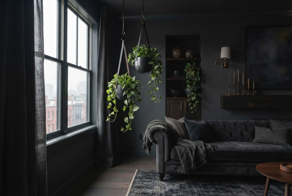 Hanging Dark Ceramic Planters