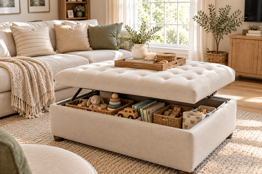 Cozy Tufted Storage Ottoman Living Room