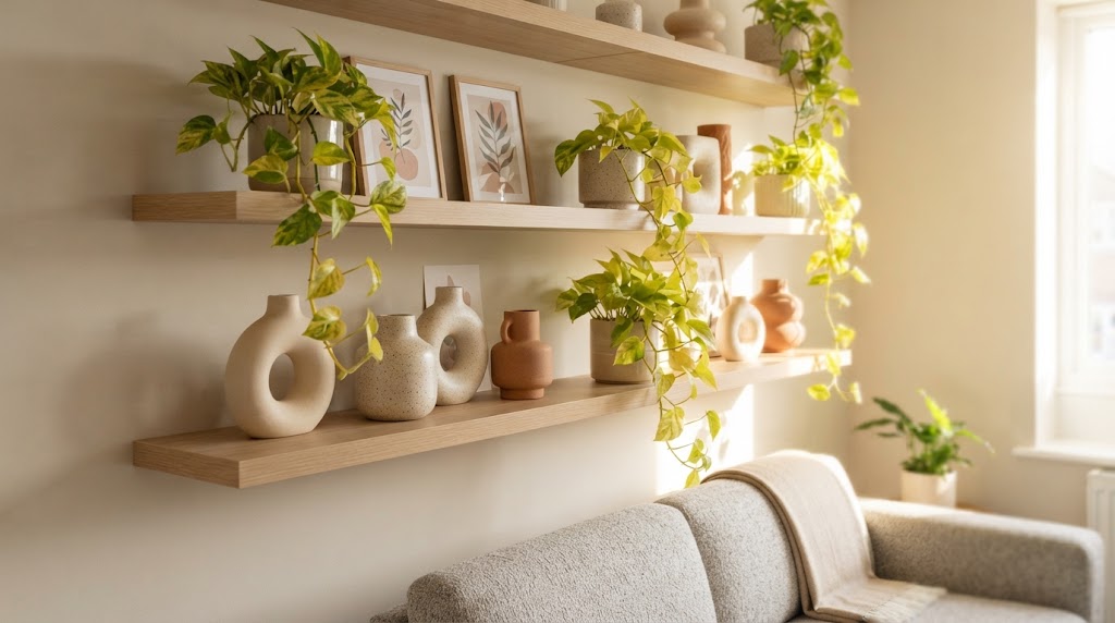 Use floating shelves for stylish vertical storage