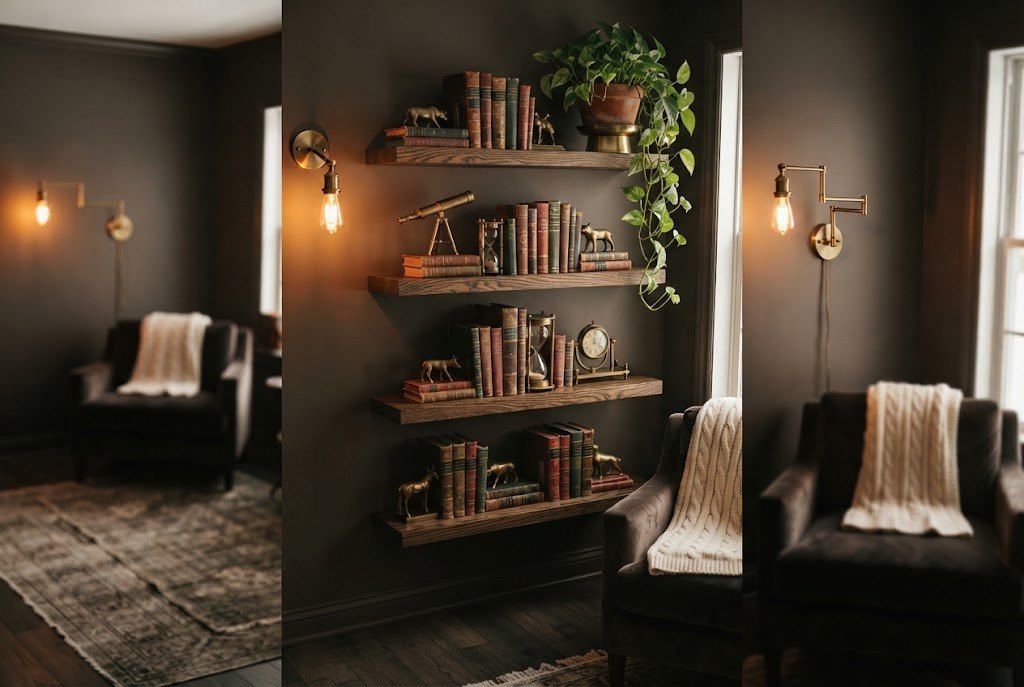 Dark Oak Floating Bookshelves
