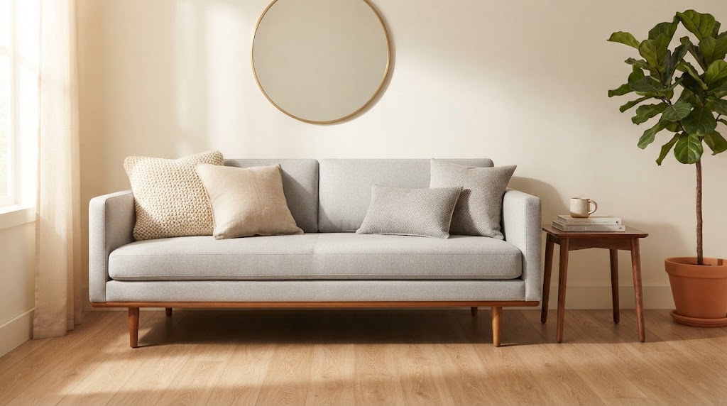 Maximize your space with a sleek, elevated sofa that keeps the room feeling airy