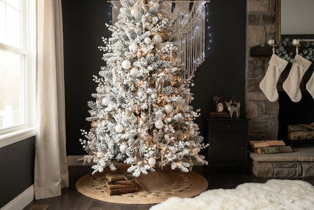 snowy pinecone tree