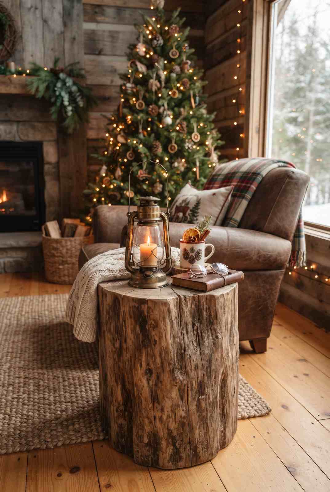 Rustic Wooden Tree Stump Accent Table