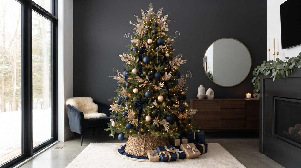 Deep Midnight Blue and Champagne Gold