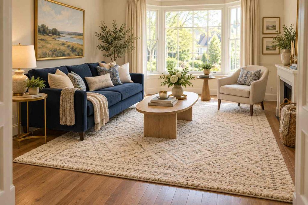 Elegant Transitional Living Room with Bay Window