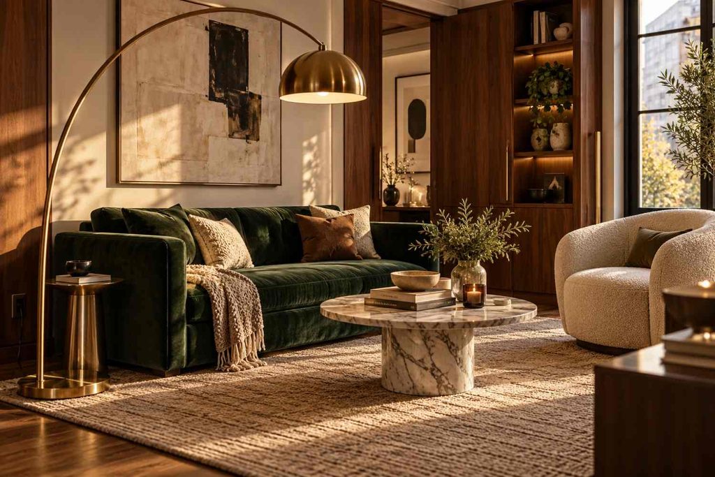 Golden-Hour Green Velvet Salon