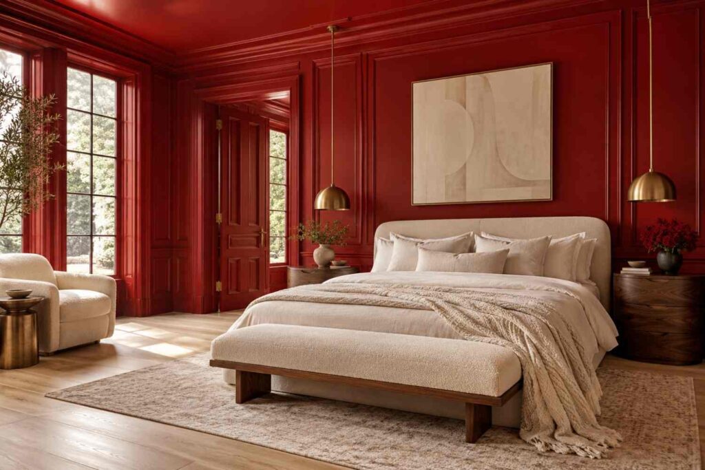 Moody Red Panelled Bedroom