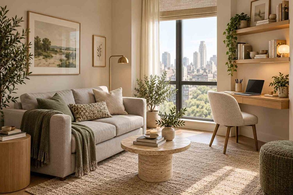 Scandinavian Living Room with City Views