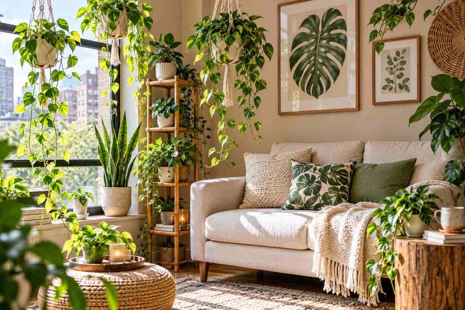 Sunlit Bohemian Urban Jungle Living Room