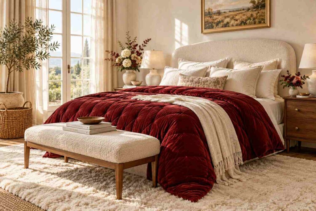 Sunlit Burgundy Bedroom