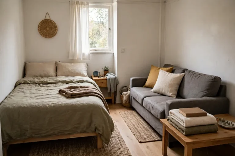 Small room with bed and couch