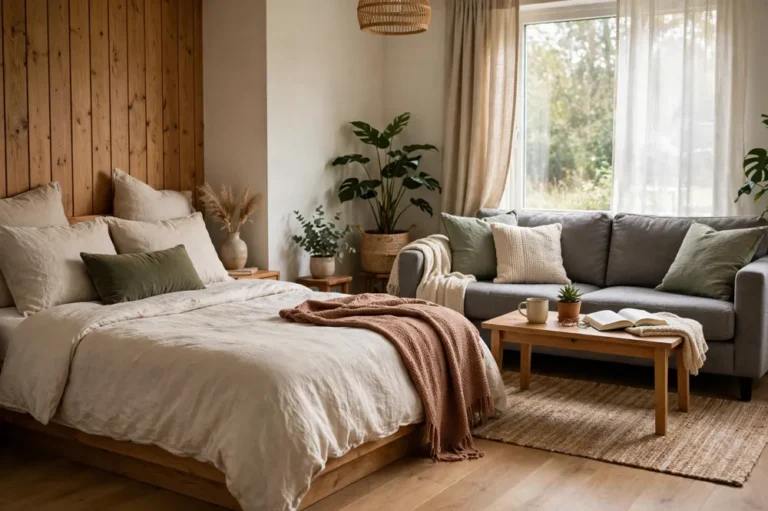 Bed and couch in one room