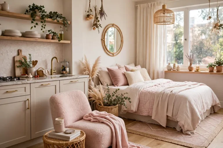 Feminine studio apartment decor