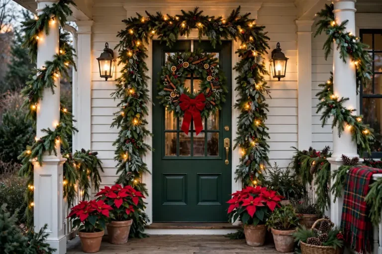 Traditional Christmas porch decor
