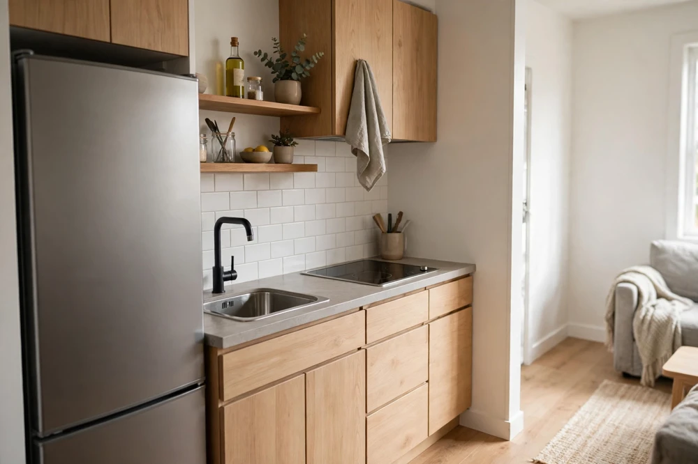 Studio apartment compact kitchen layout