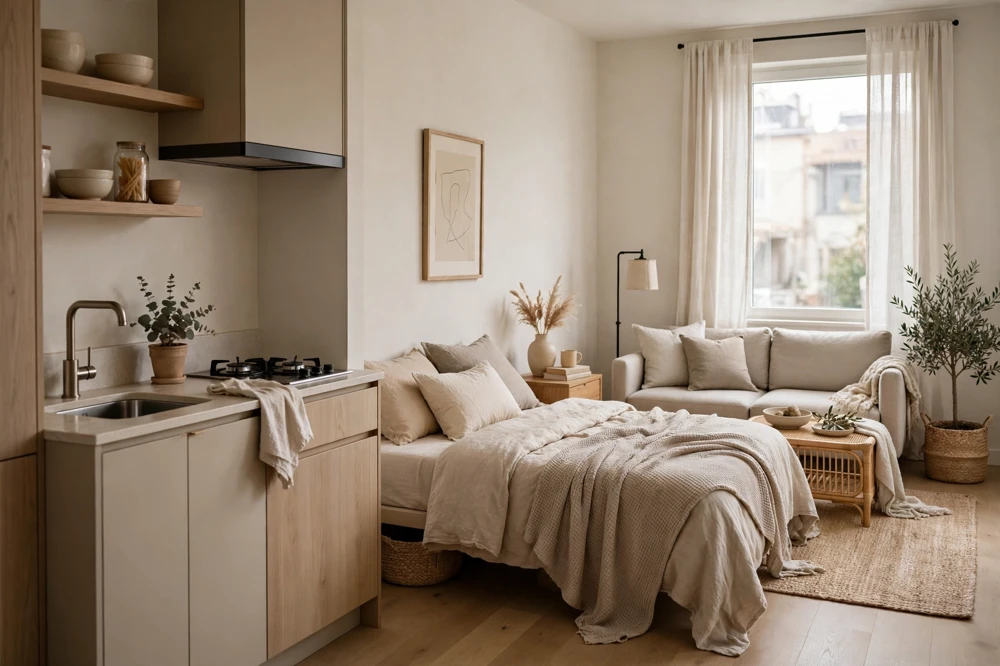 Studio apartment neutral palette
