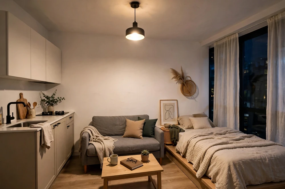 Studio apartment only overhead lighting mistake