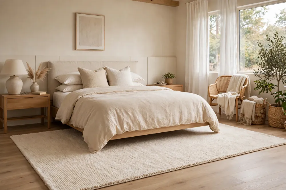 Cream beige bedroom rug