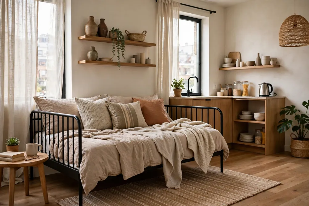Studio apartment daybed setup