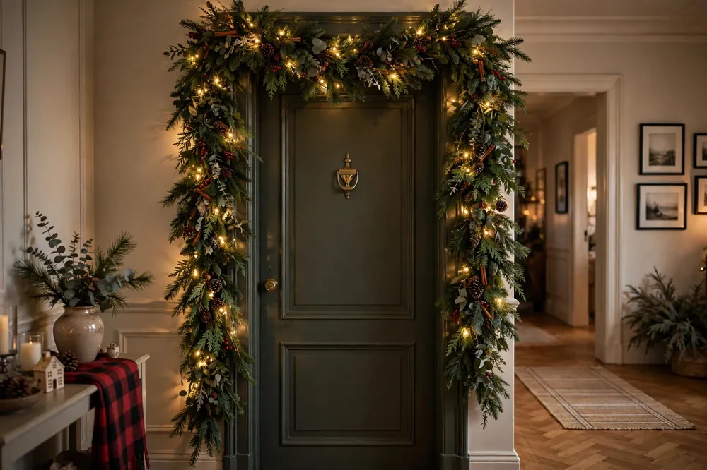 Garland on entryway door frame