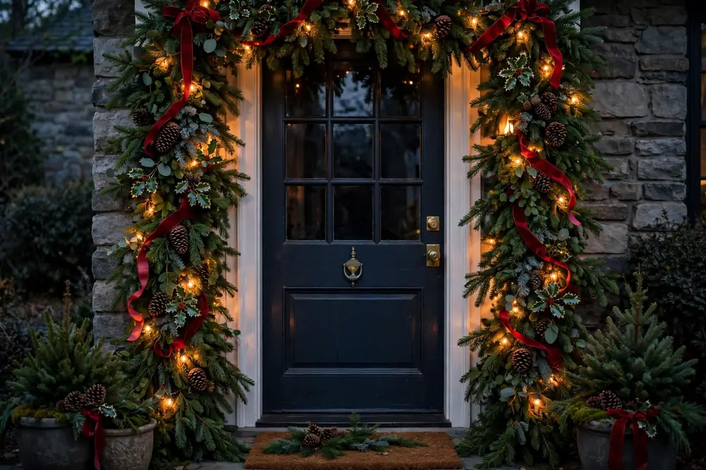 Evergreen garland front door