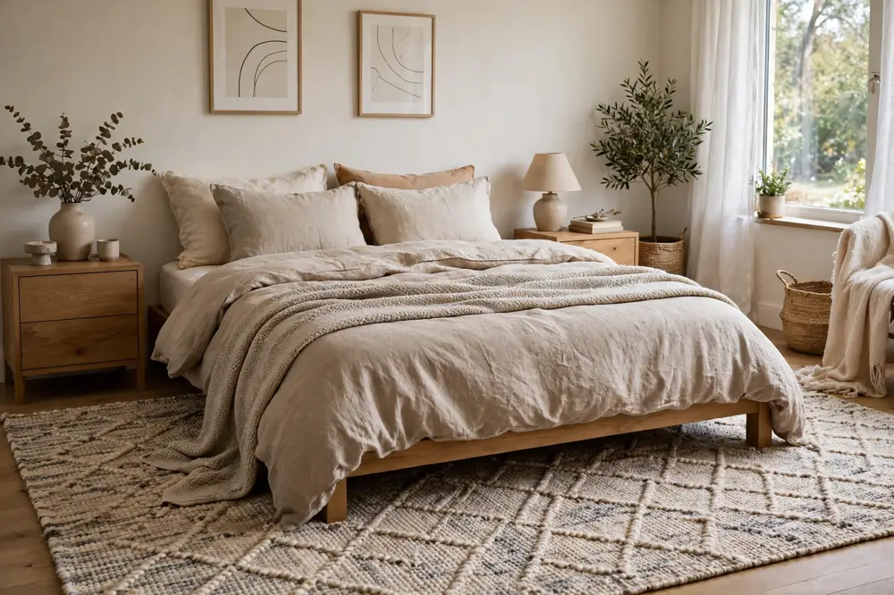 Rug extending beyond bed
