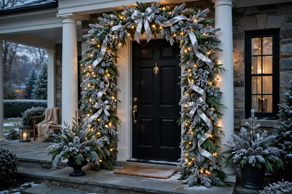 Sophisticated frosted garland door