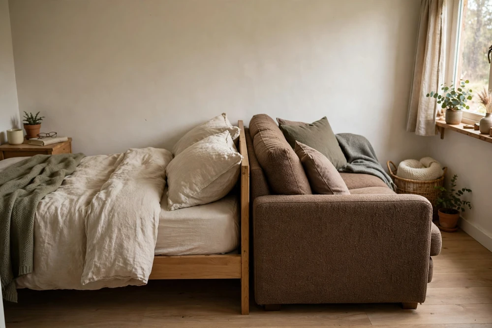 Bed and couch back to back