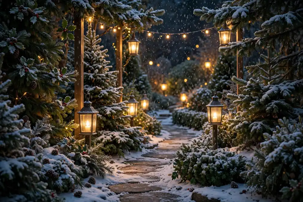Lantern-lit garden pathway