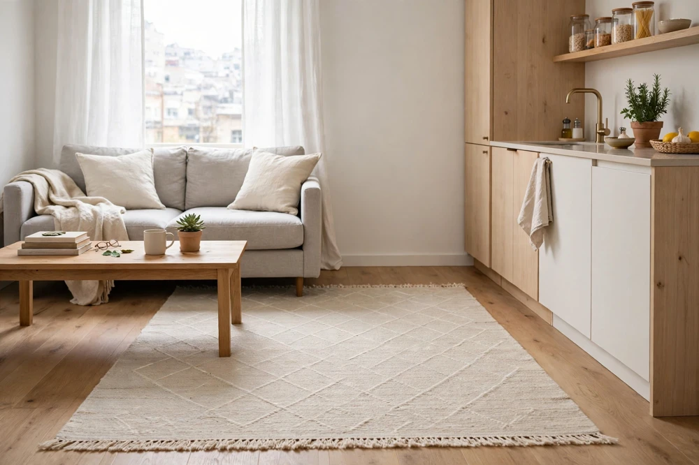 Studio apartment light rug colors