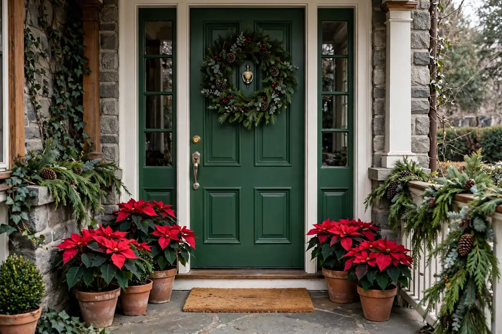 Timeless poinsettia porch display