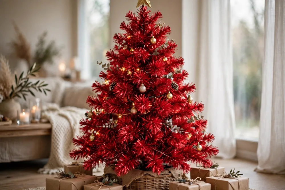 Red tinsel tree