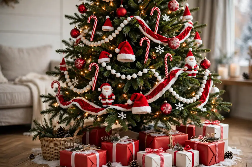 Red and white Santa tree