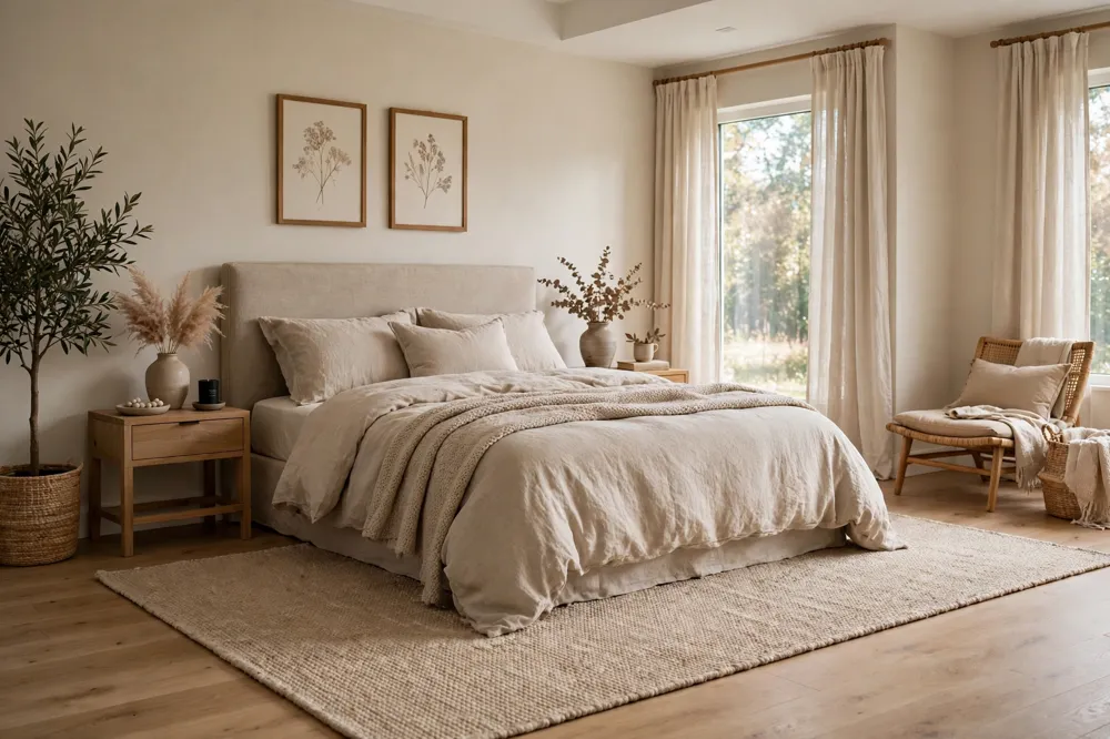 Sand beige bedroom rug