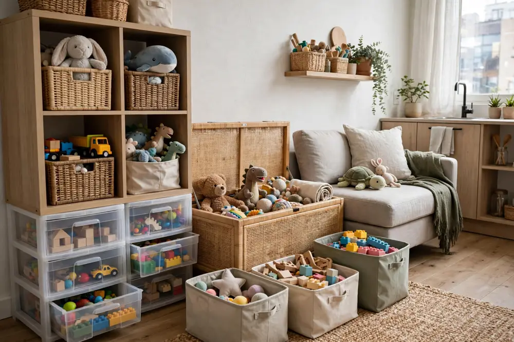 Studio apartment toy storage solutions