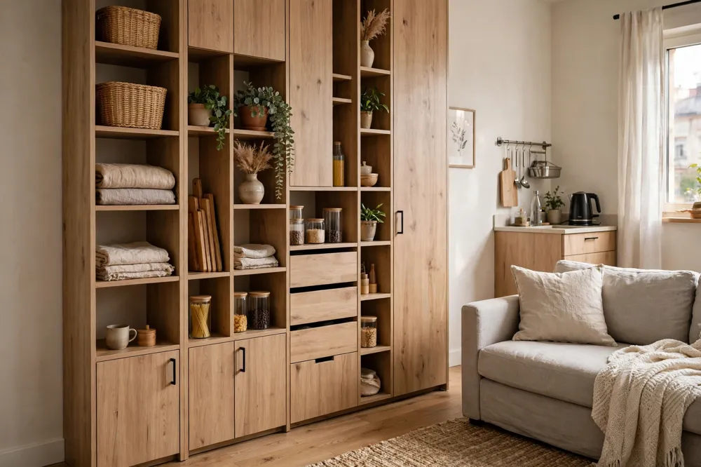 Studio apartment vertical storage