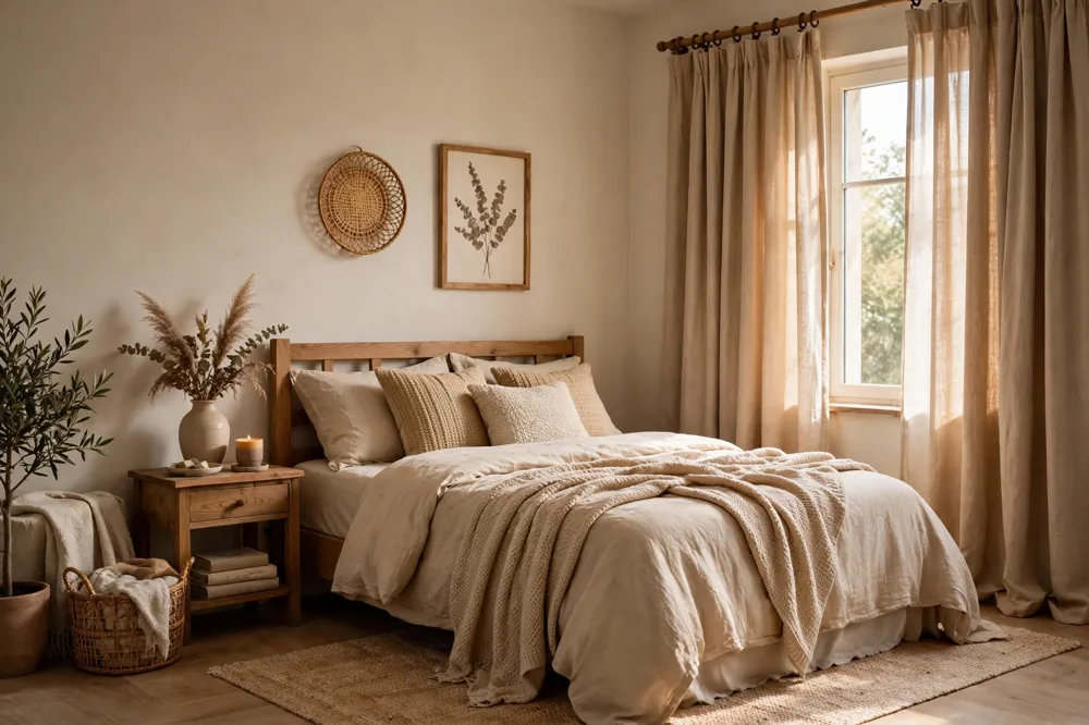 Warm beige cozy curtains