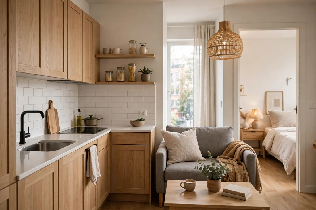One bedroom apartment compact kitchen
